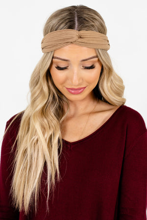 Tan Brown Ribbed Material Boutique Headbands for Women