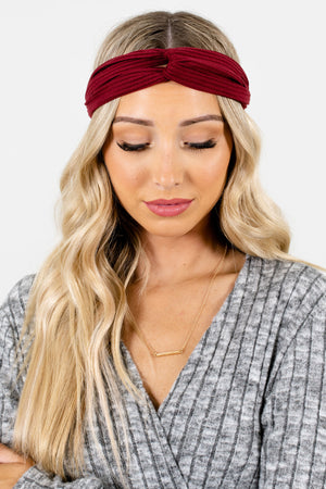 Burgundy Ribbed Material Boutique Headbands for Women