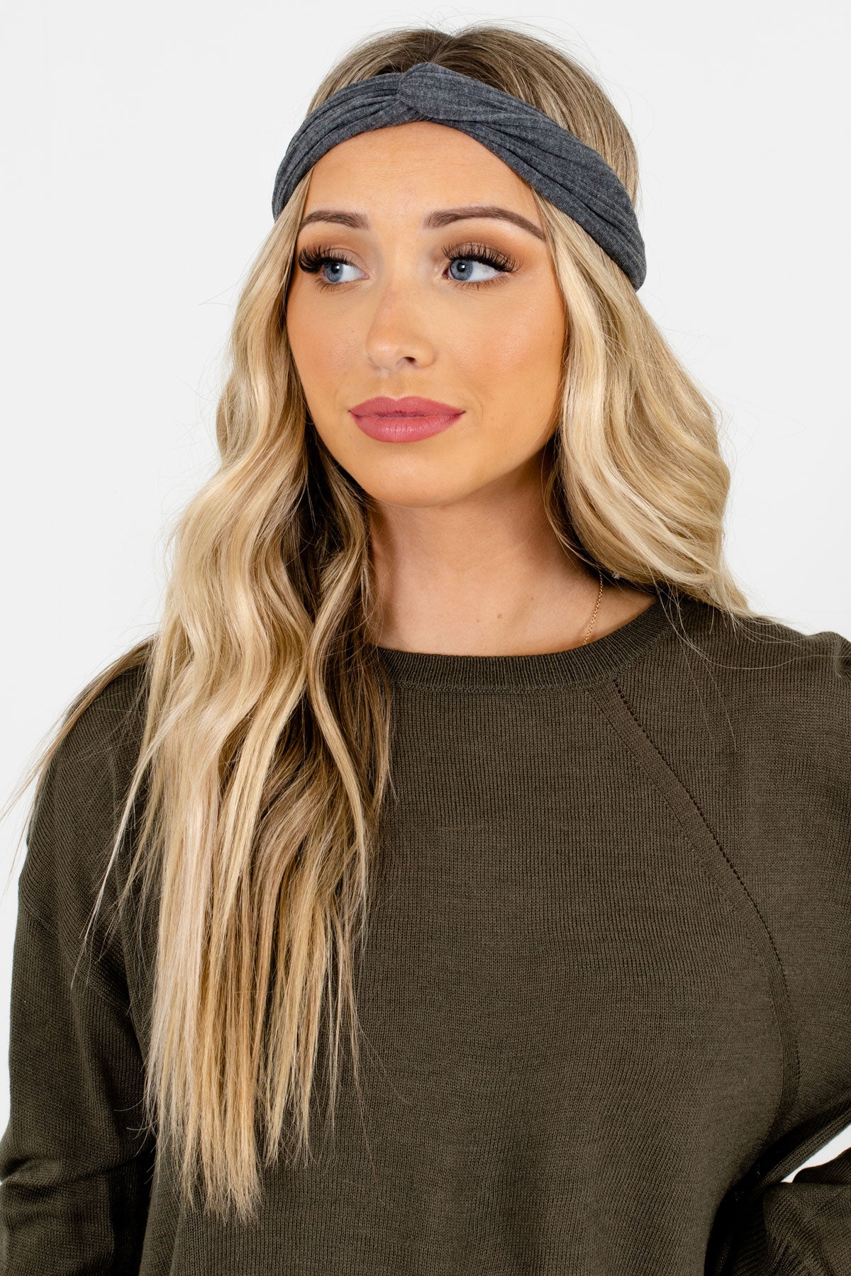 Gray Ribbed Material Boutique Headbands for Women