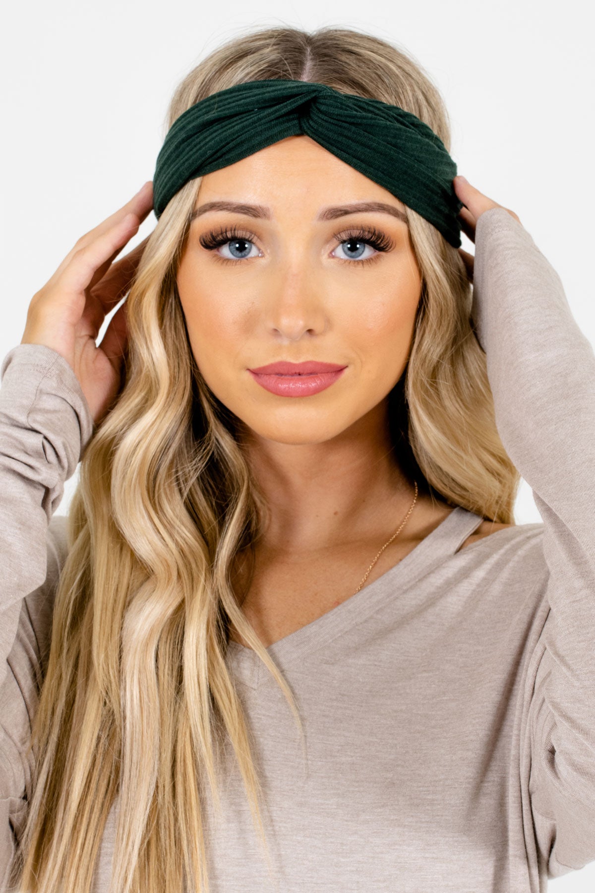 Green Ribbed Material Boutique Headbands for Women