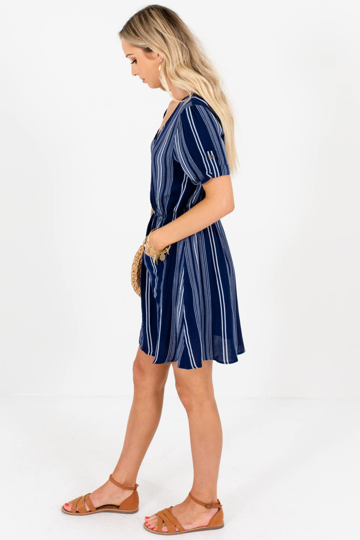 Navy Blue White Striped Mini Dresses Affordable Online Boutique