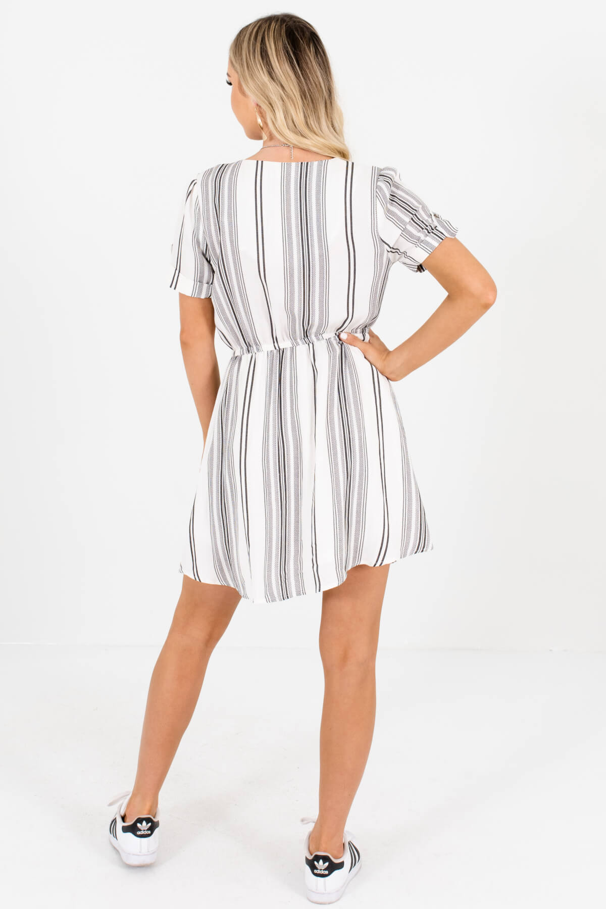 White Black Unique Striped Mini Dresses Affordable Online Boutique