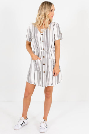 White Black Striped Summer Mini Dresses Affordable Boutique
