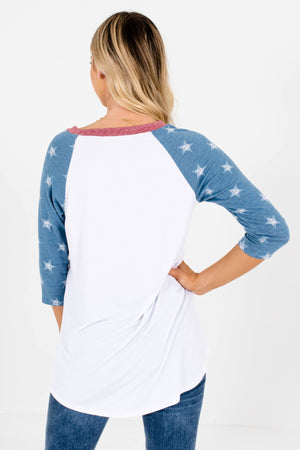 Women's White Star Patterned Sleeve Boutique T Shirts