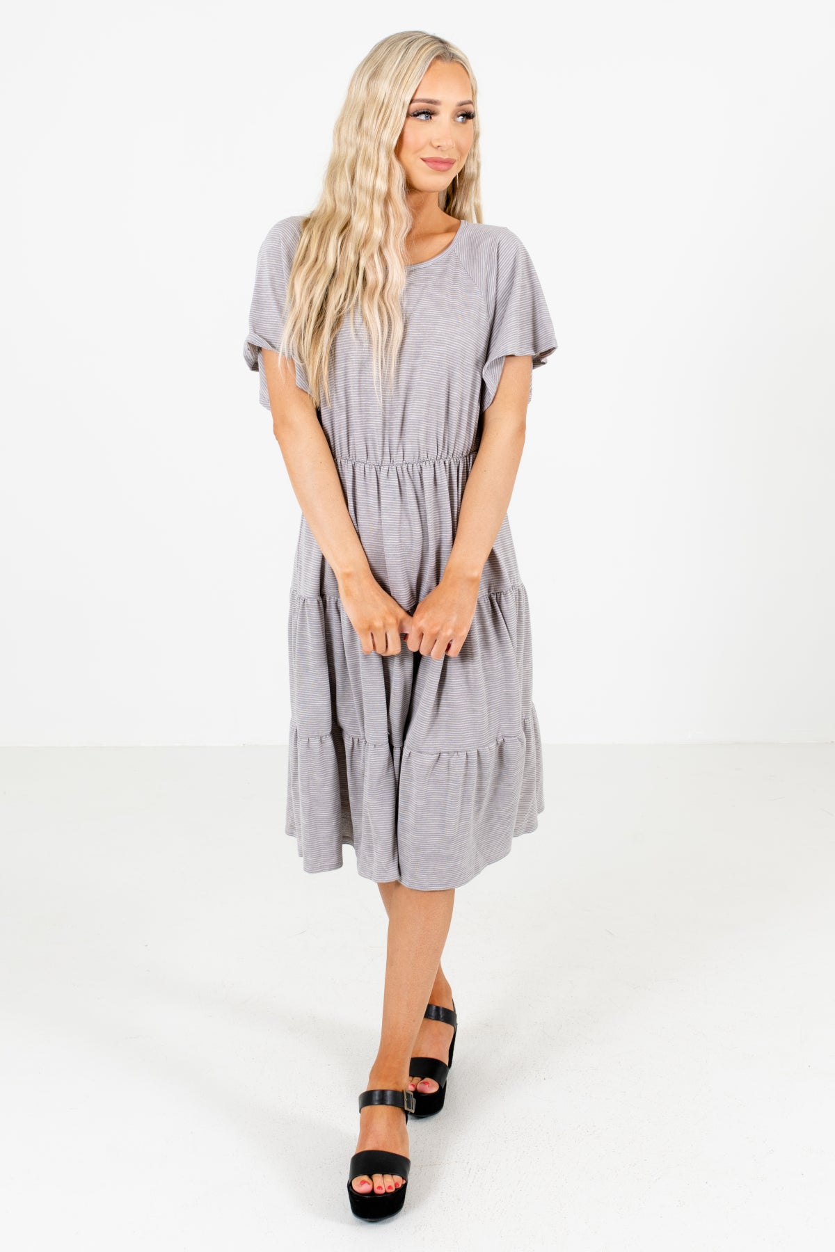 Gray Cute and Comfortable Boutique Knee-Length Dresses for Women