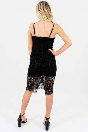 Black Floral Lace Overlay Knee-Length Dresses for Parties
