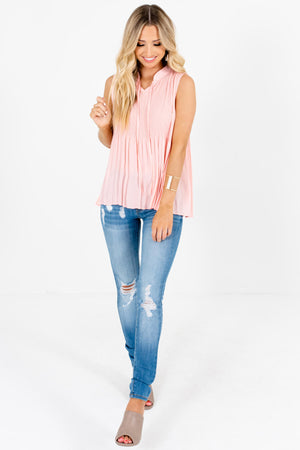 Light Pink Oversized Pleated Tank Tops for Women
