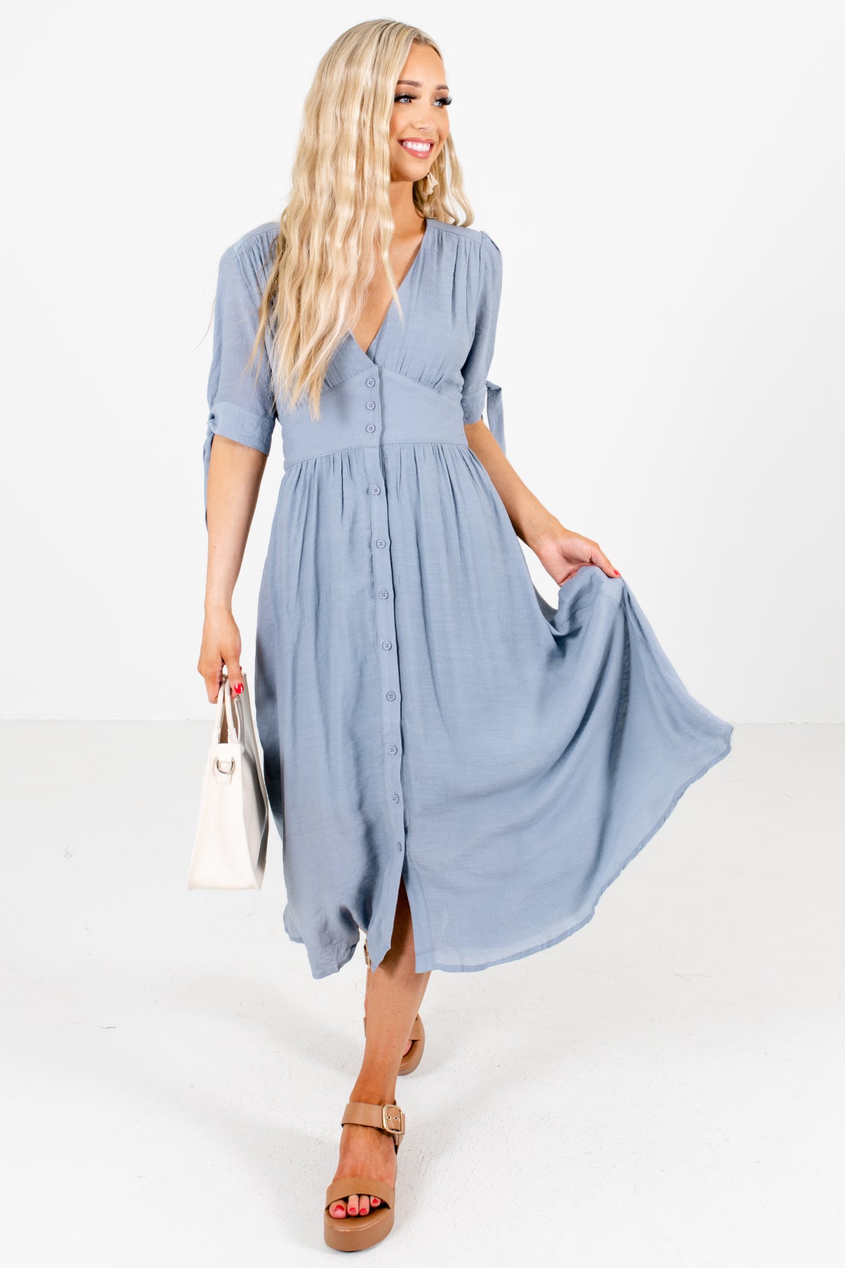 Blue Fully Lined Boutique Midi Dresses for Women