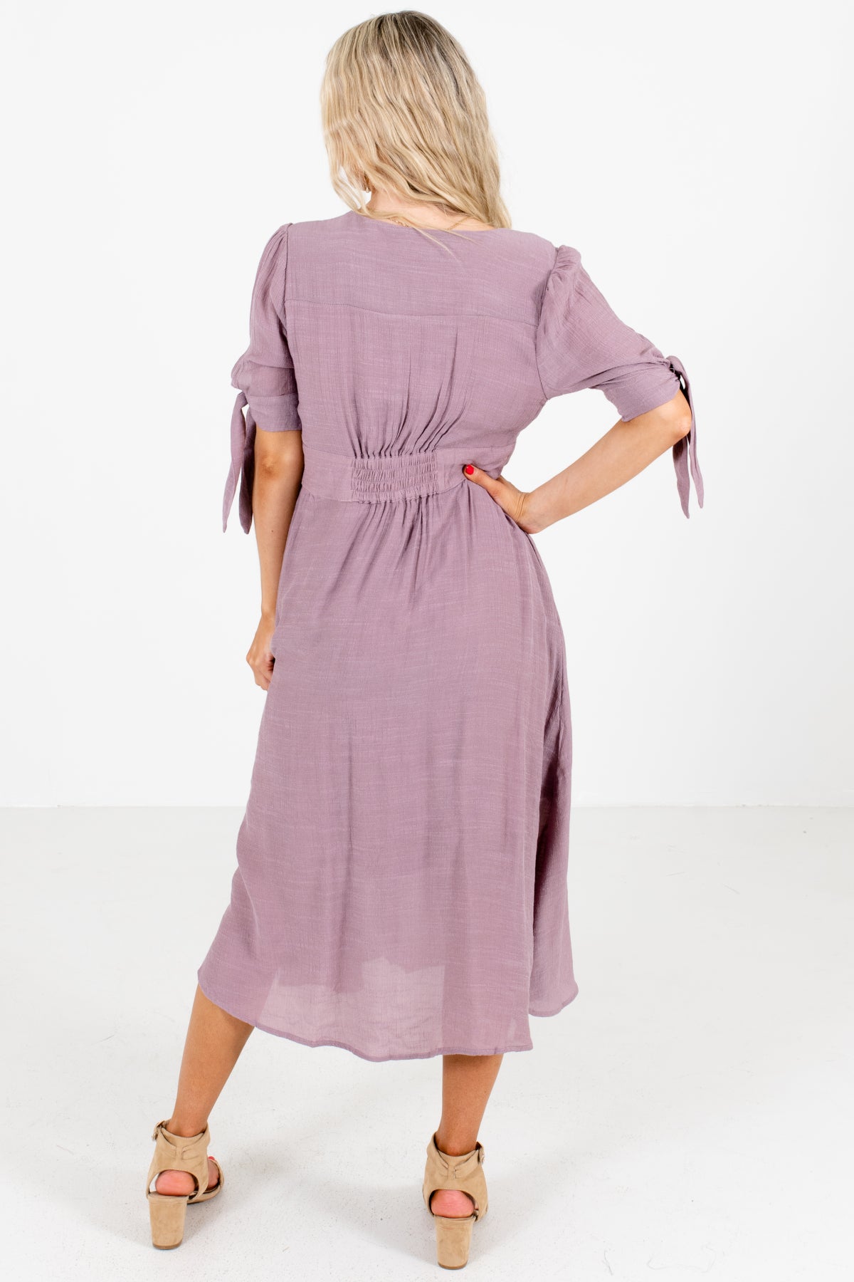 Women's Purple V-Neckline Boutique Midi Dress