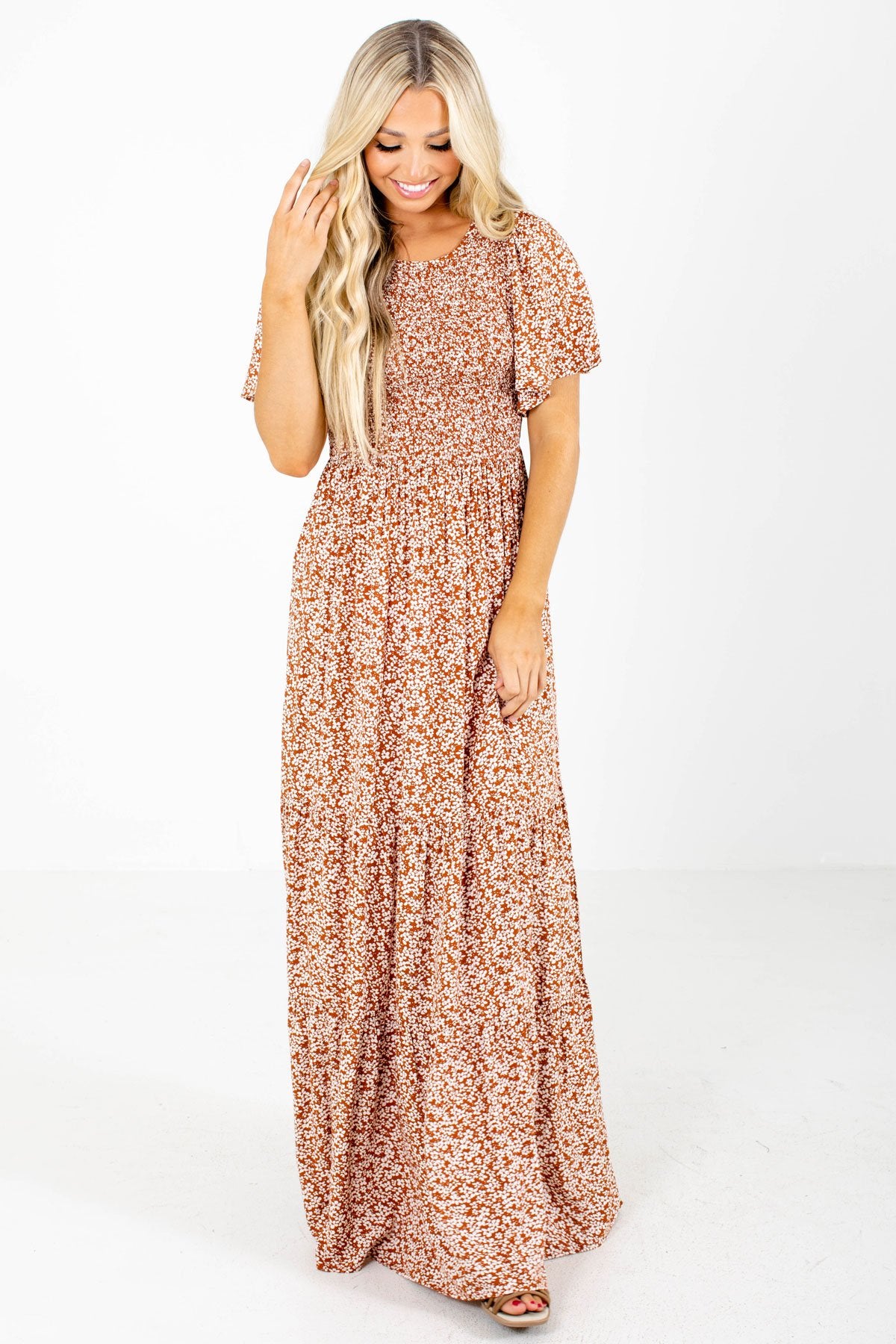 Leave Them Speechless Rust Floral Maxi Dress