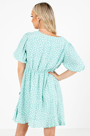 Sage Green Puff Sleeve Boutique Mini Dresses for Women