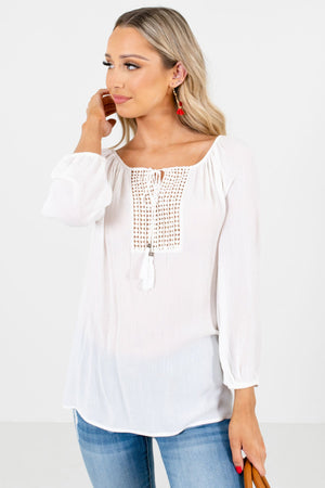 White Crochet Detailed Boutique Blouses for Women
