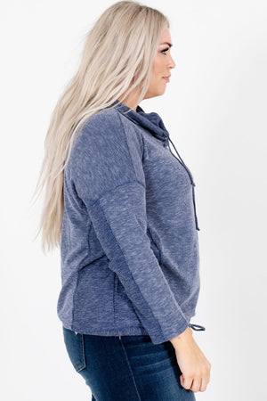 Blue Drawstring Hem Boutique Hoodies for Women