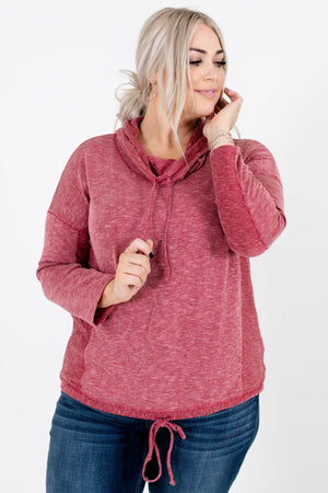 Red High-Quality Ribbed Material Boutique Hoodies for Women