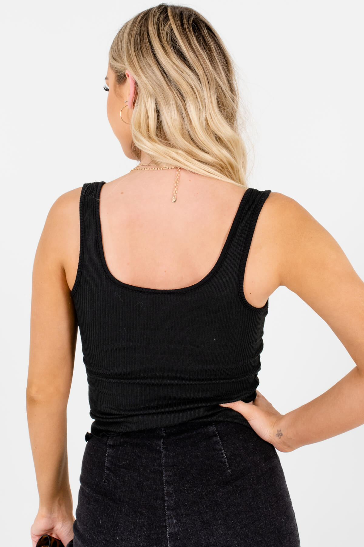 Women's Black Ribbed Material Boutique Tank Top