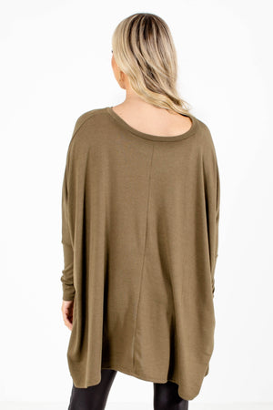 Let's Be Comfy Long Sleeve Top In Olive Green, Back View.