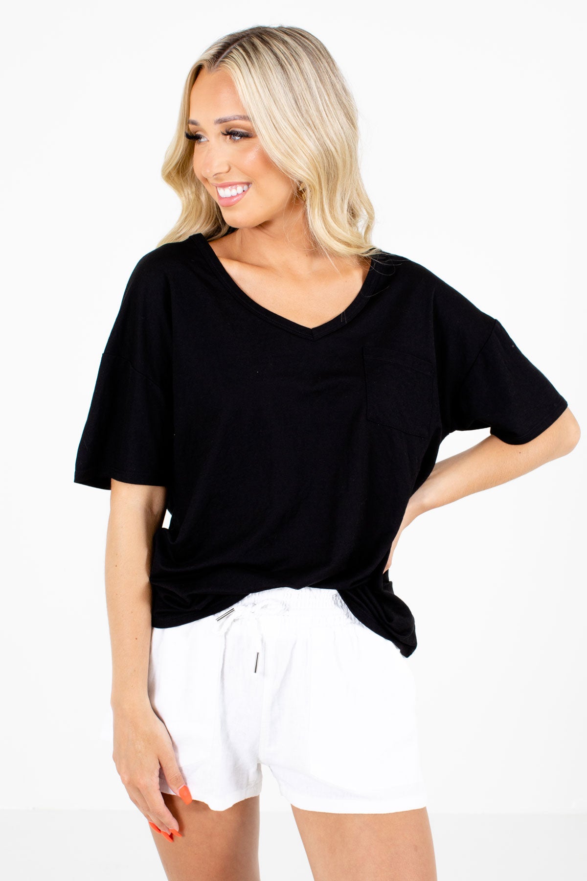 Black Short Sleeve Boutique Tees for Women