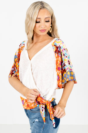 Women's Cream Hem Self Tie Detailed Boutique Blouse