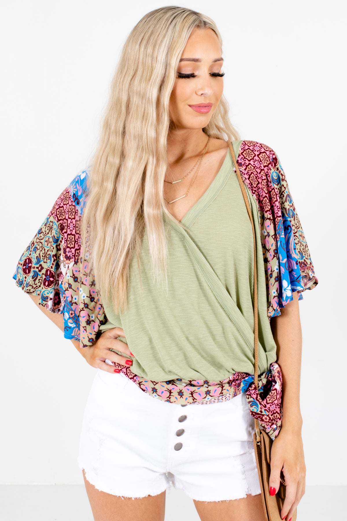 Green Open Back Boutique Blouses for Women