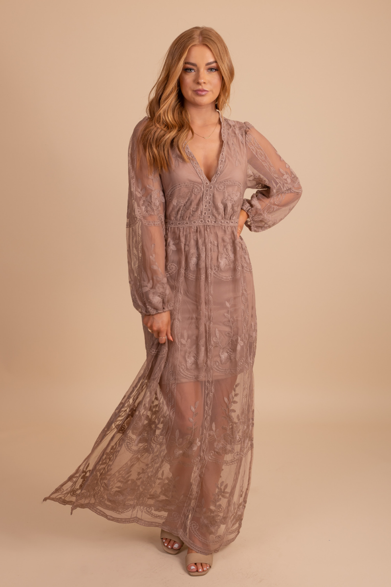 Light My Fire Mocha Long Sleeve Maxi Dress