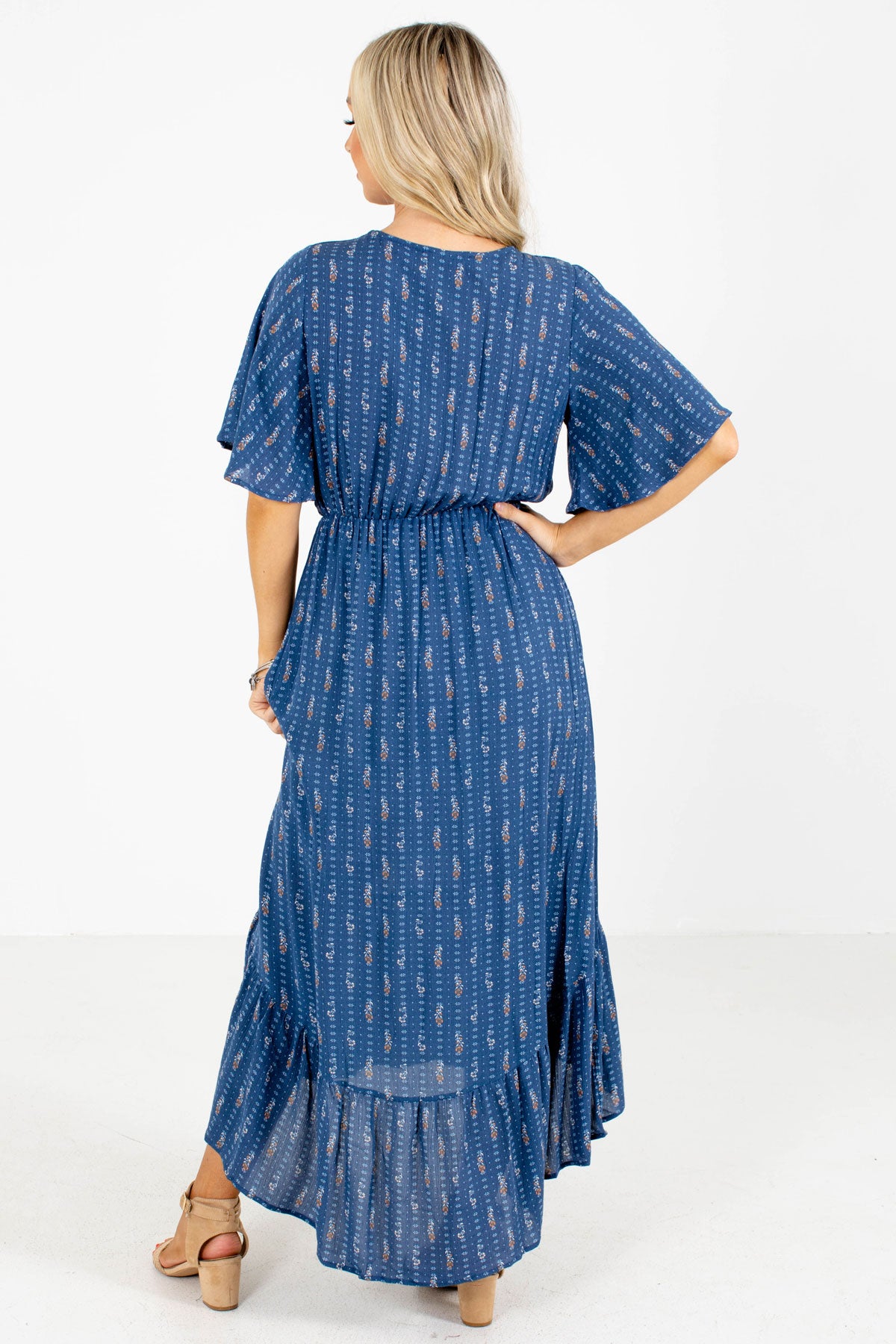 Women's Blue High-Low Hem Boutique Midi Dress
