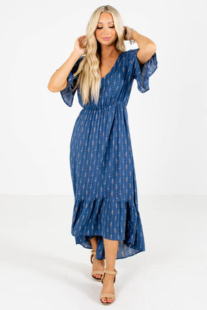 Blue V-Neckline Boutique Midi Dresses for Women