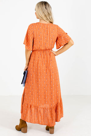 Women's Orange Elastic Waistband Boutique Midi Dress