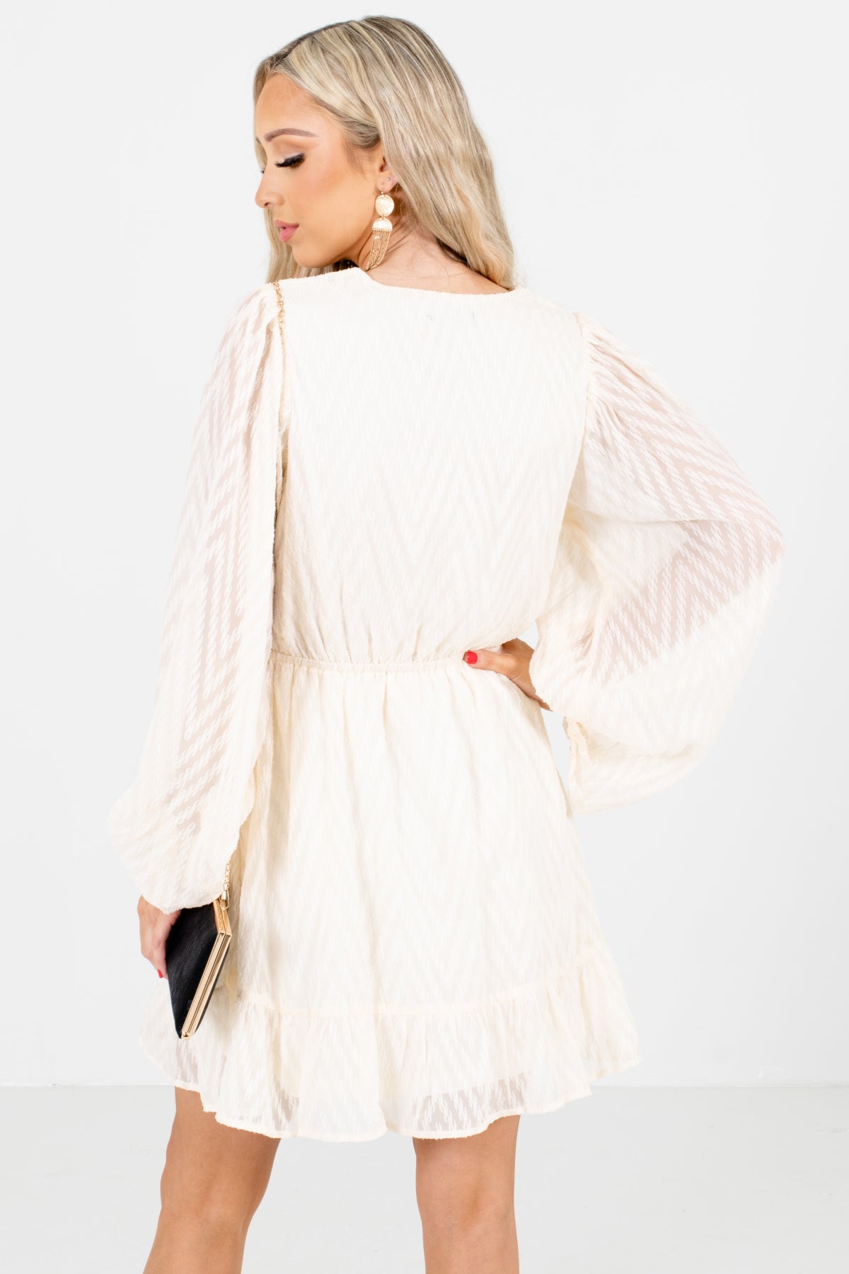 Women's Cream Bishop Sleeve Style Boutique Mini Dress