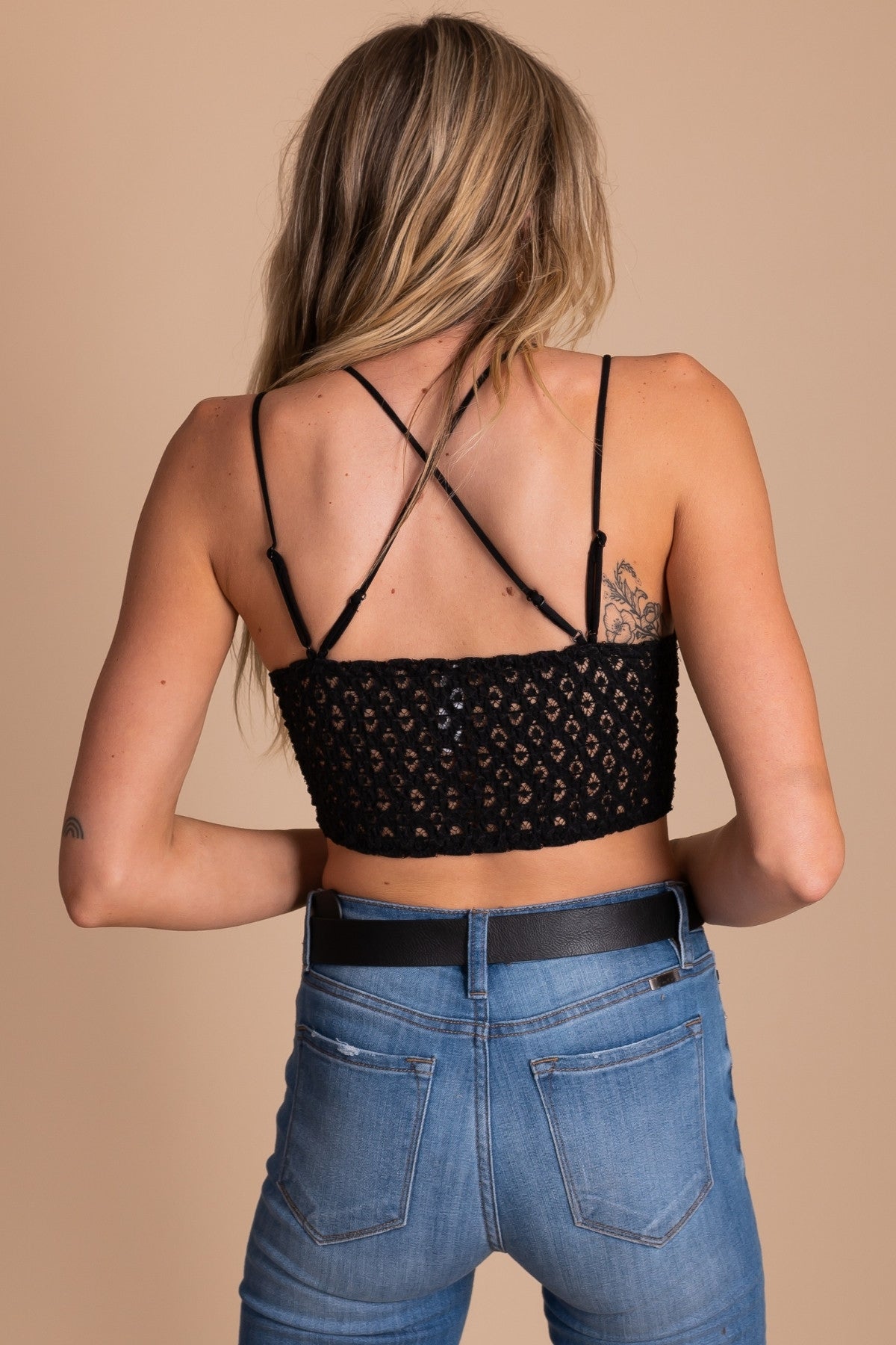 Black Bralette With Lace Straps 