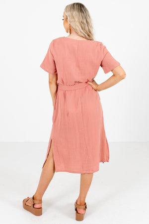 Women's Pink High-Quality Material Boutique Midi Dress
