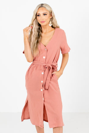 Pink Short Sleeve Boutique Midi Dresses for Women