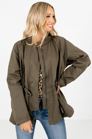 Olive Green Zip-Up Front Boutique Jackets for Women