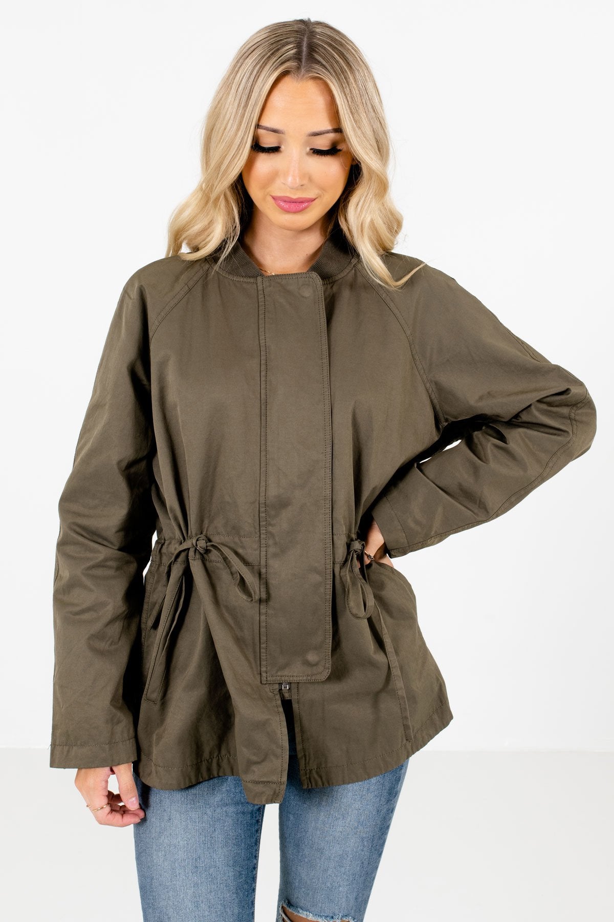 Women's Olive Green Chore Jacket with Corduroy Collar - Gorur Ghash