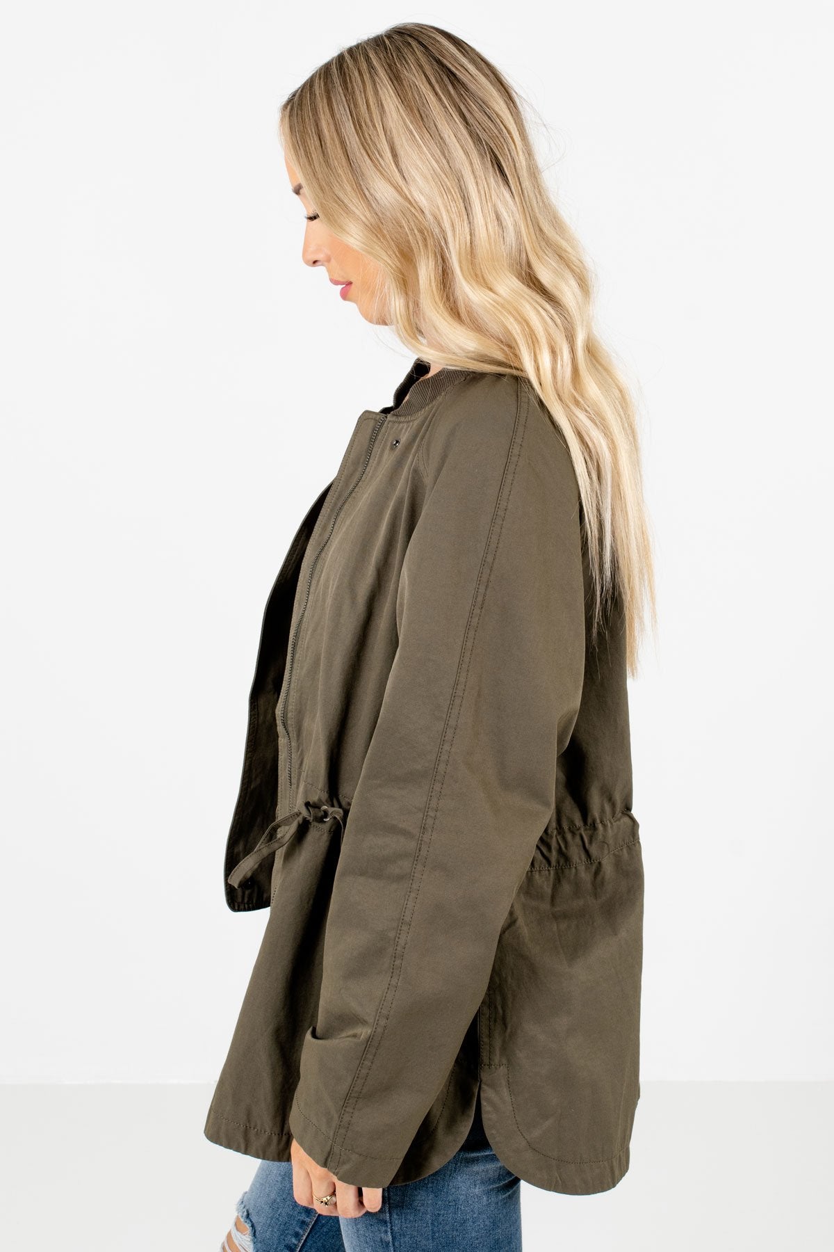 Olive Green Fully Lined Boutique Jackets for Women
