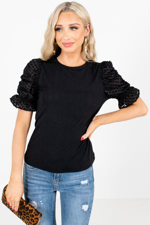 Black Puff Sleeve Boutique Blouses for Women