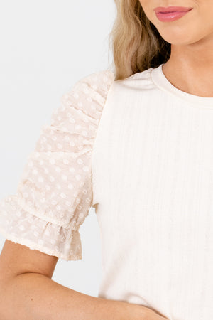 Cream Polka Dot Textured Boutique Blouses for Women