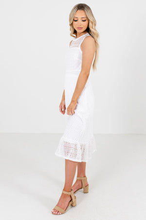 White Crochet Lace Boutique Midi Dresses for Women
