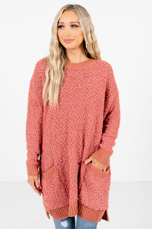 Coral Pink High-Quality Popcorn Knit Material Boutique Sweaters for Women