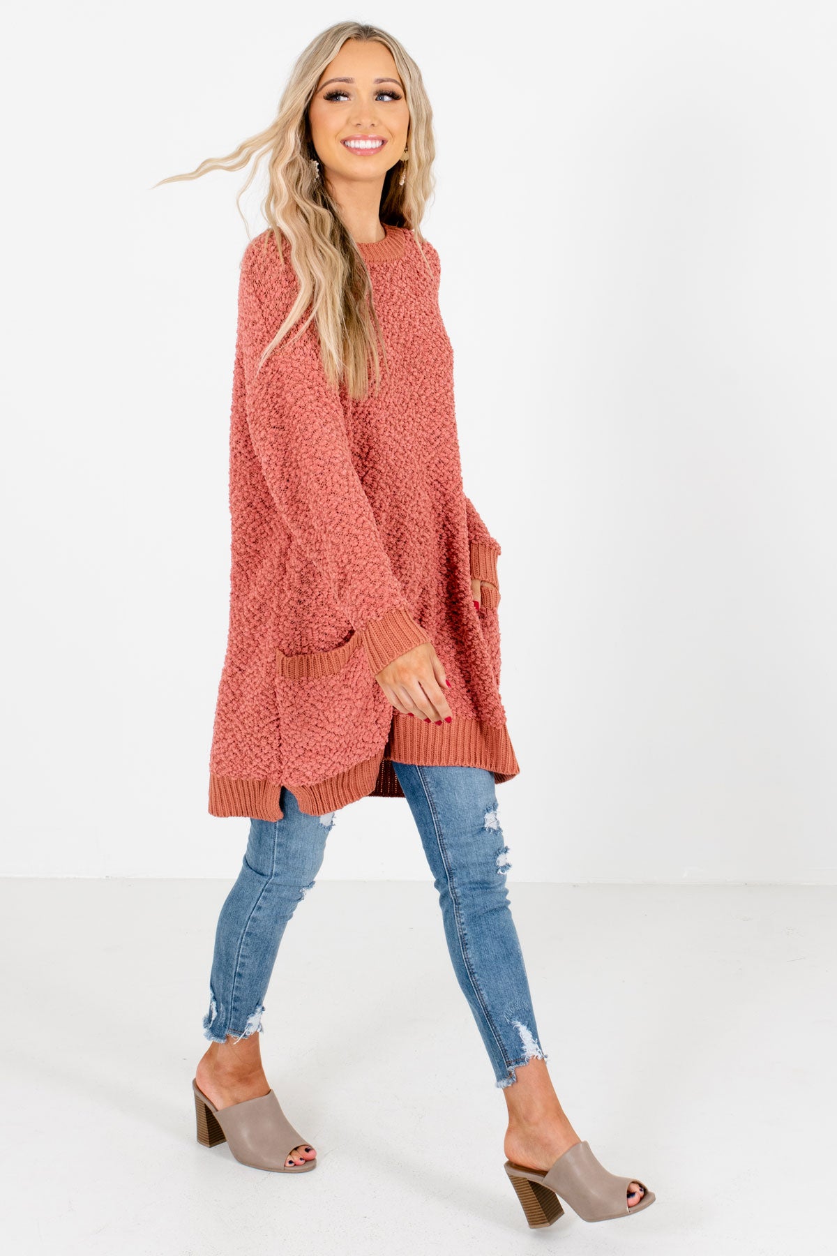 Women's Coral Pink Casual Everyday Boutique Sweater