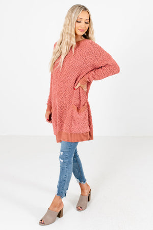 Coral Pink Boutique Sweaters with Pockets for Women