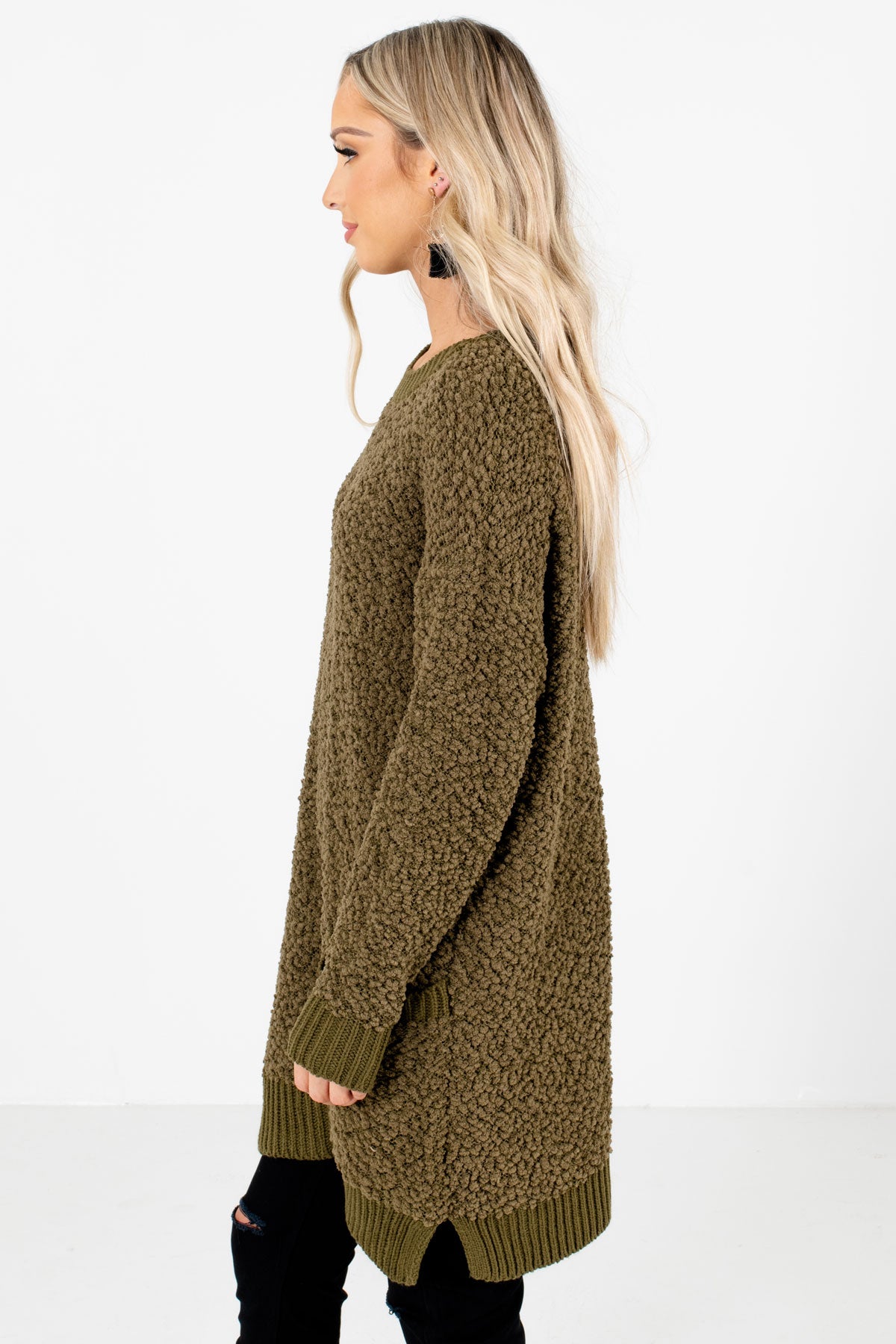 Olive Green Boutique Sweaters with Pockets for Women