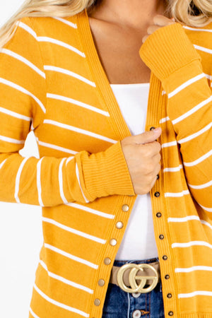 Women's Yellow Brass Button Boutique Cardigan