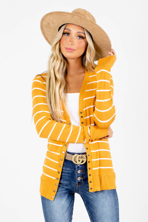 Yellow Striped Patterned Boutique Cardigans for Women