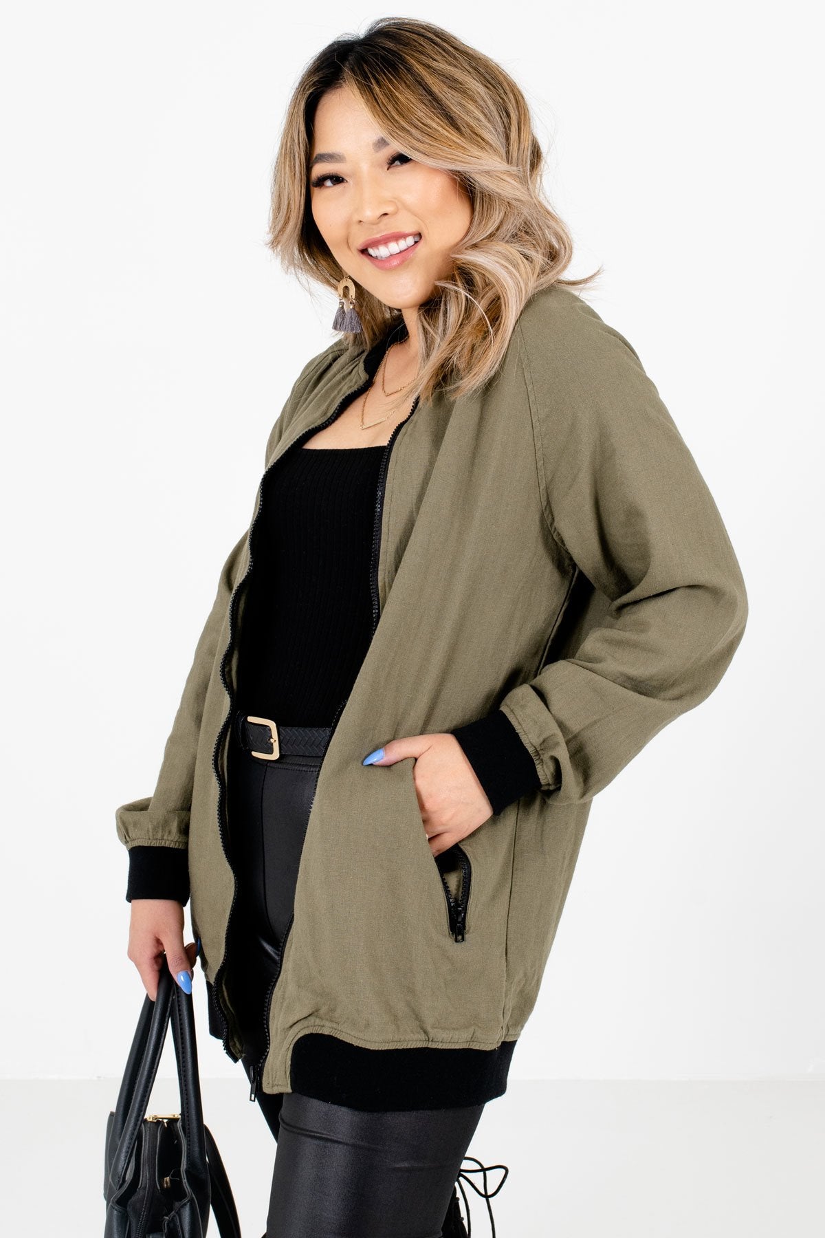 Olive Green Lightweight High-Quality Material Boutique Jackets for Women