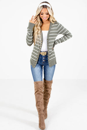 Olive Button-Up Front Boutique Cardigans for Women
