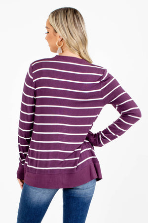 Women's Purple Striped Patterned Boutique Cardigan
