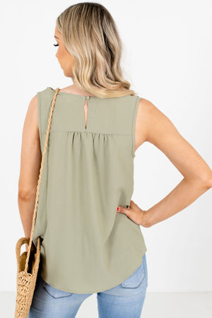 Women's Olive Green Keyhole Back Boutique Tank Top
