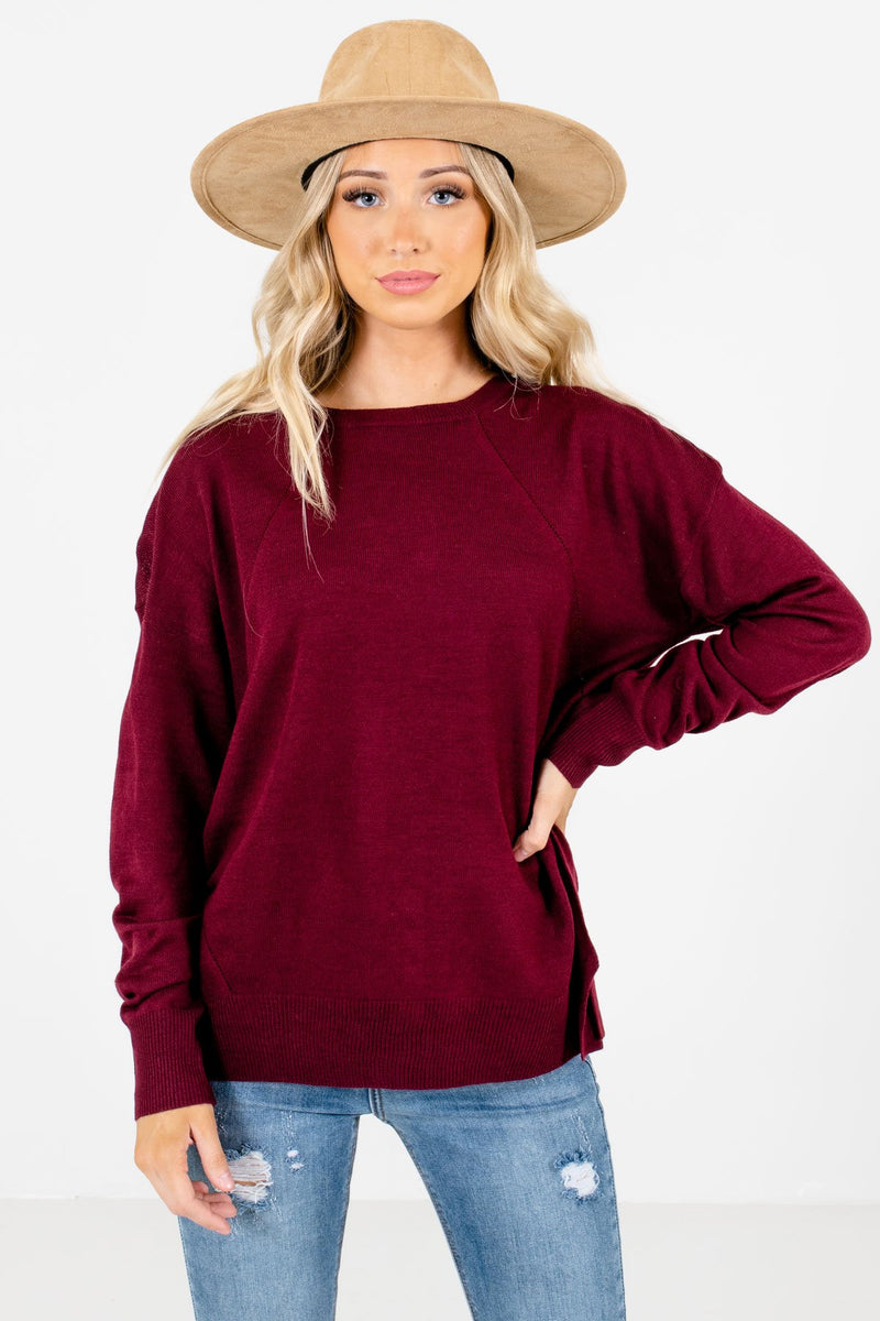 Lost in Thought Burgundy Sweater