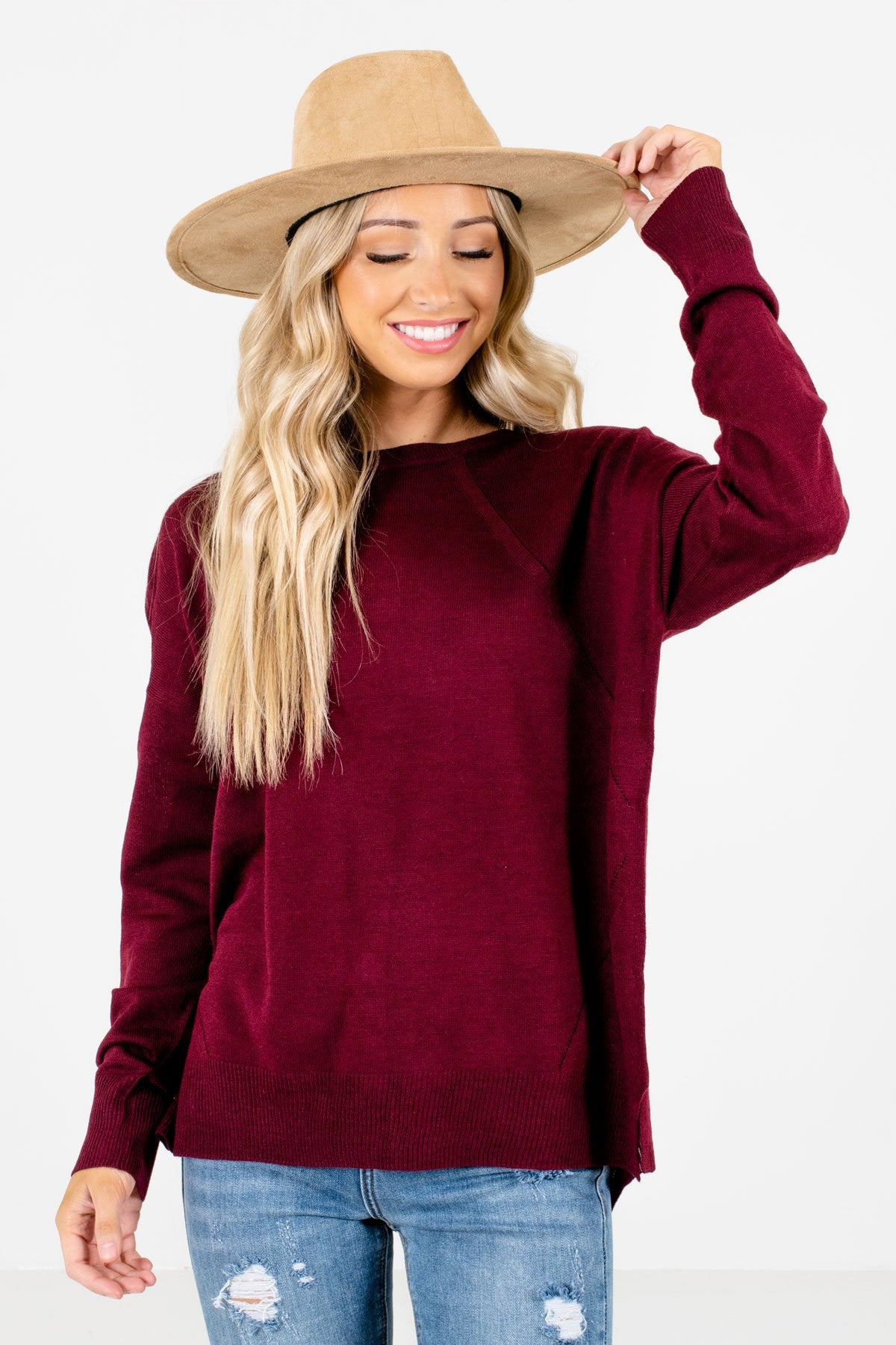 Women’s Burgundy Long Sleeve Boutique Sweater