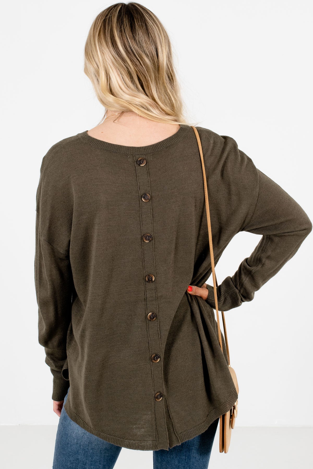 Women’s Olive Green Split High-Low Hem Boutique Sweater